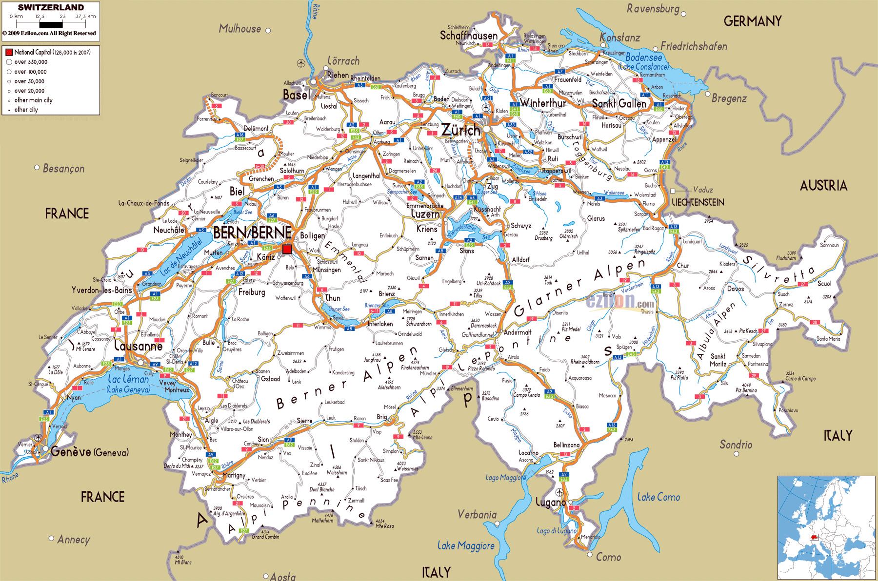 Schweiz Maut -Straßenkarte - fahren Sie intelligent mit Vignette